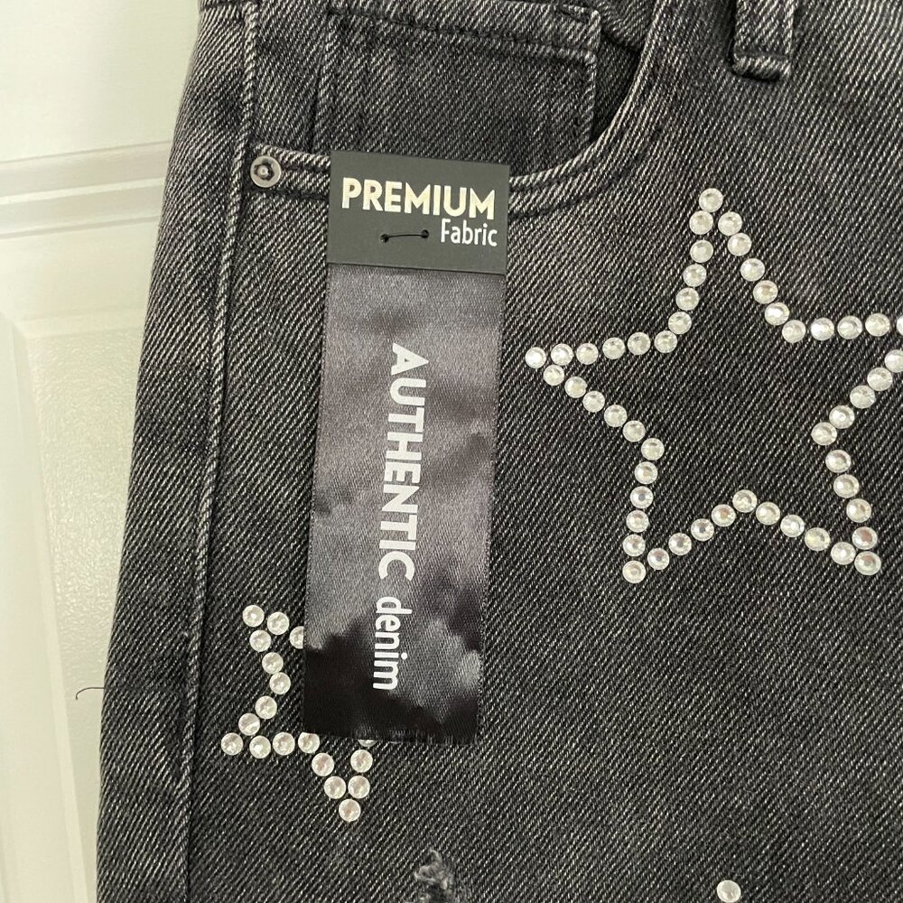 Simple Society Bling Acid Wash Super High Rise Black Straight Jean Size 00/23 - Picture 13 of 13